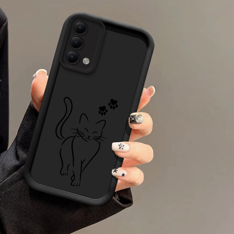 Oppo A78 - Casing Telepon Hitam Bergambar Kucing Lucu